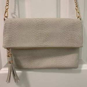Faux Snakeskin Fold Over Crossbody/Clutch Bag